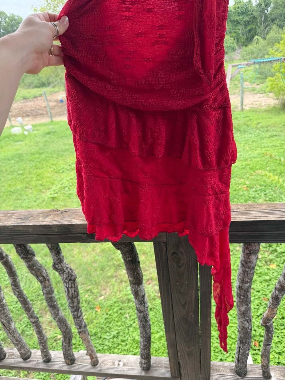 Red Halter Neck Asymmetrical Ruffle Mini Dress - Picture 3 of 9